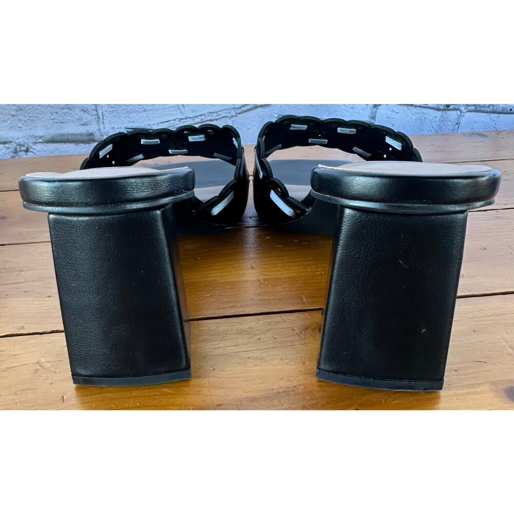 New in box Open Square Toe Black Mules Chunky Block Heel Size 9.5 Ribbon Floral - Picture 8 of 11